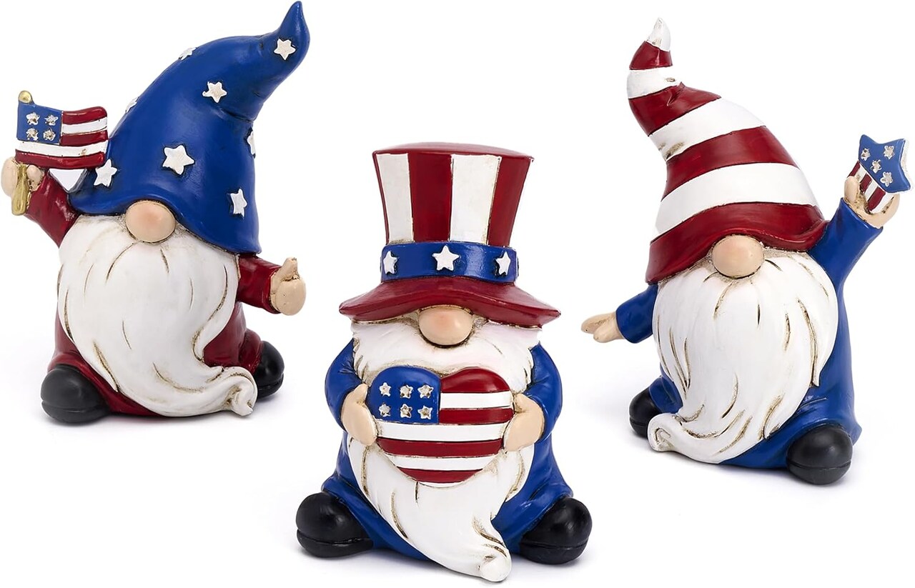 3 piece patriotic gnome decoration set featuring stars and stripes designs perfect for home decor outdoor yard displays and celebrations like independence day and memorial day